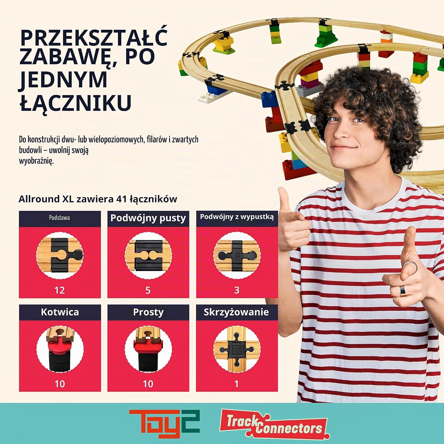 Detalle de TOY2 Allround XL – zestaw 41 plastikowych łączników do torów Brio i Duplo