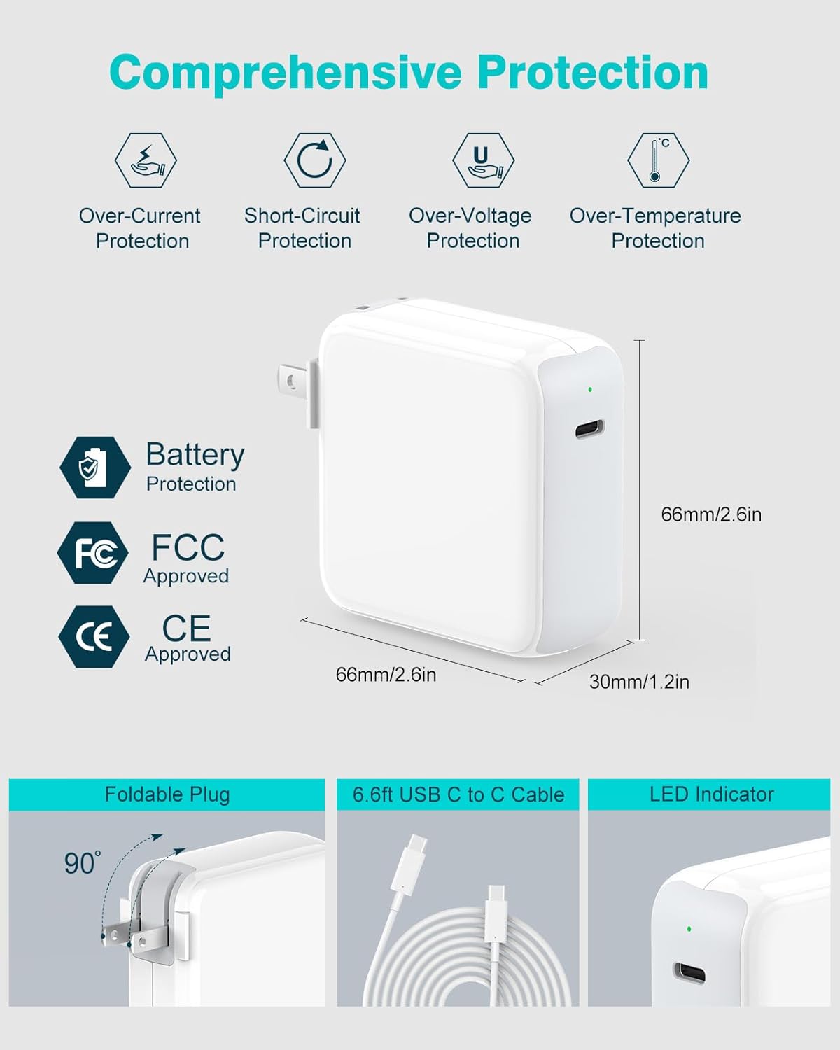 Detalle de Apple MacBook 70W USB-C Charger with 6.6ft Cable