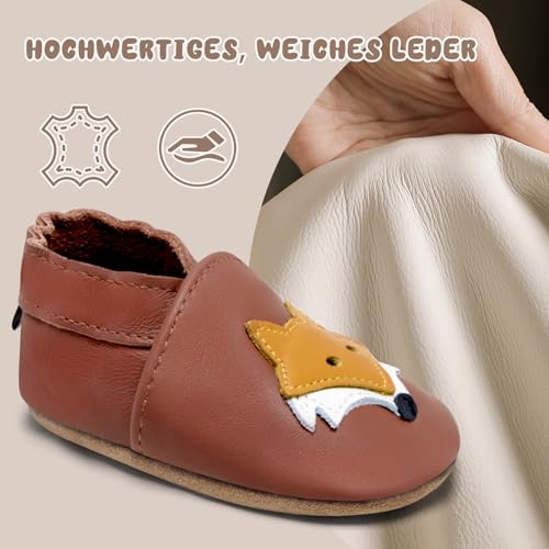Detalle de IceUnicorn Chausson Bébé en Cuir Souple – Brun Renarde, 12-18 mois