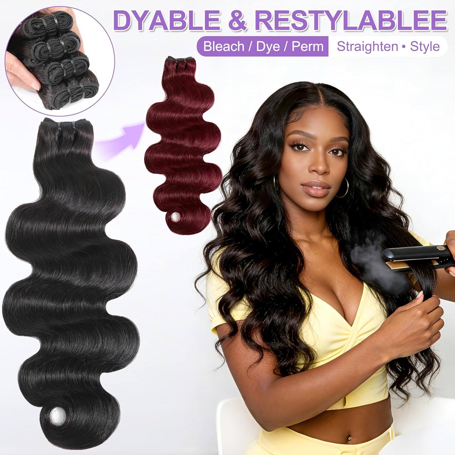 Thumbnail 5 de 16A Body Wave 3 Bundle Pack — Virgin Indian Hair Extensions (20, 22, 24 inches) with Direction Cuticles