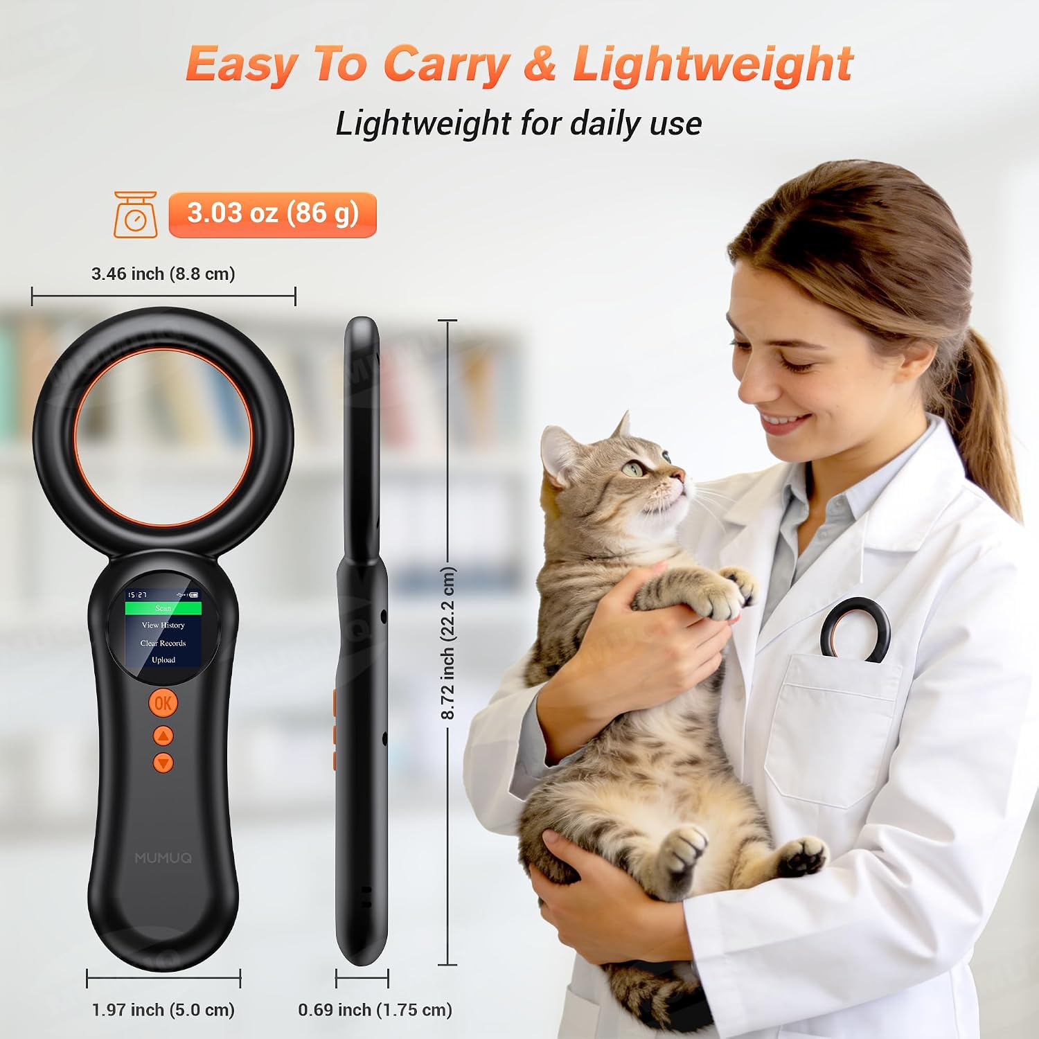 Detalle de Pet Microchip Scanner FDX-B (ISO11784/85) EMID — 134kHz/125kHz Reader with 1.44" LCD