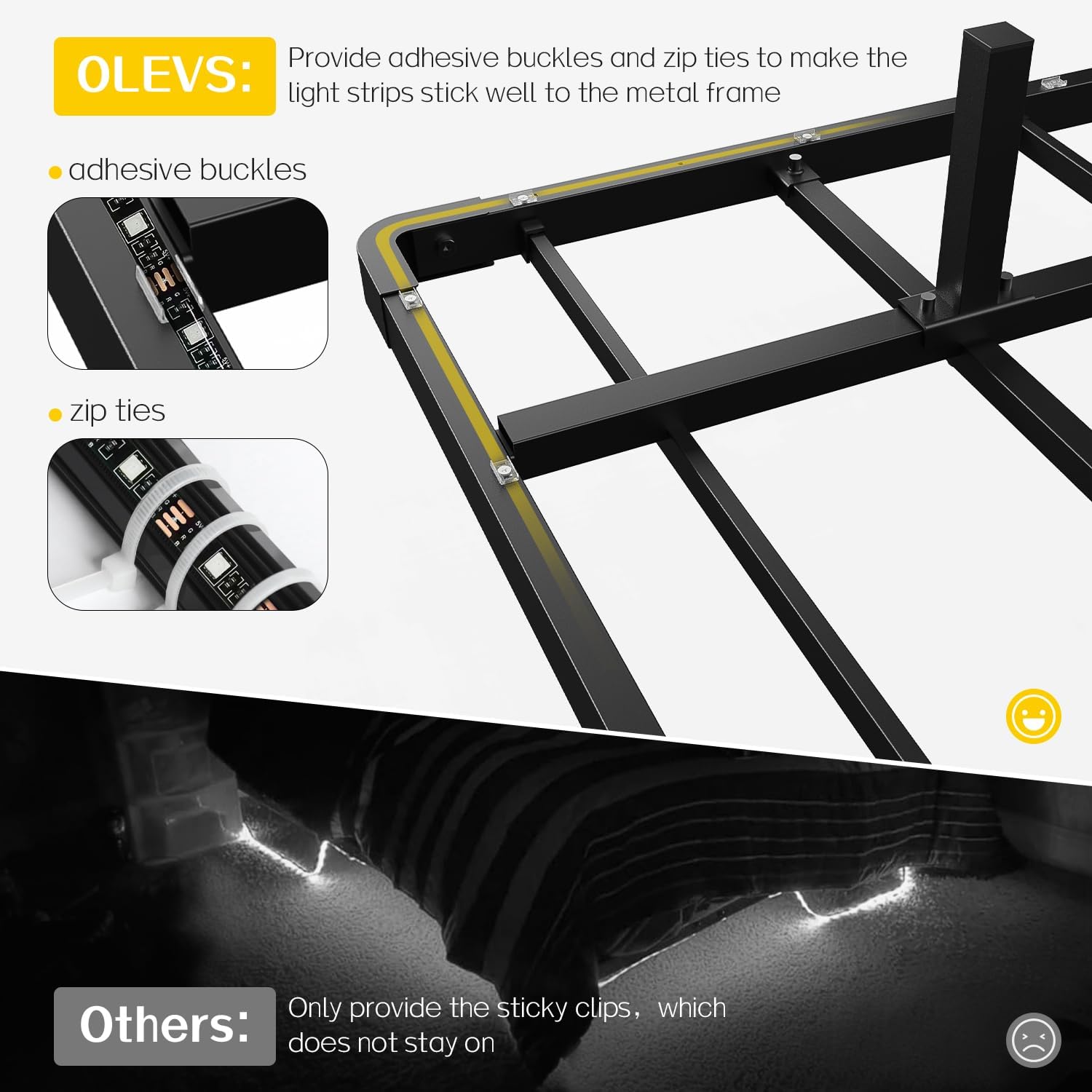 Thumbnail 6 de OLEVS King Size Floating Metal Bed Frame with LED Lighting and Charging Station