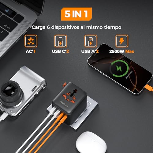 Thumbnail 2 de TESSAN adaptador de enchufe universal de viaje con 4 puertos USB (2 USB-C y 2 USB-A)