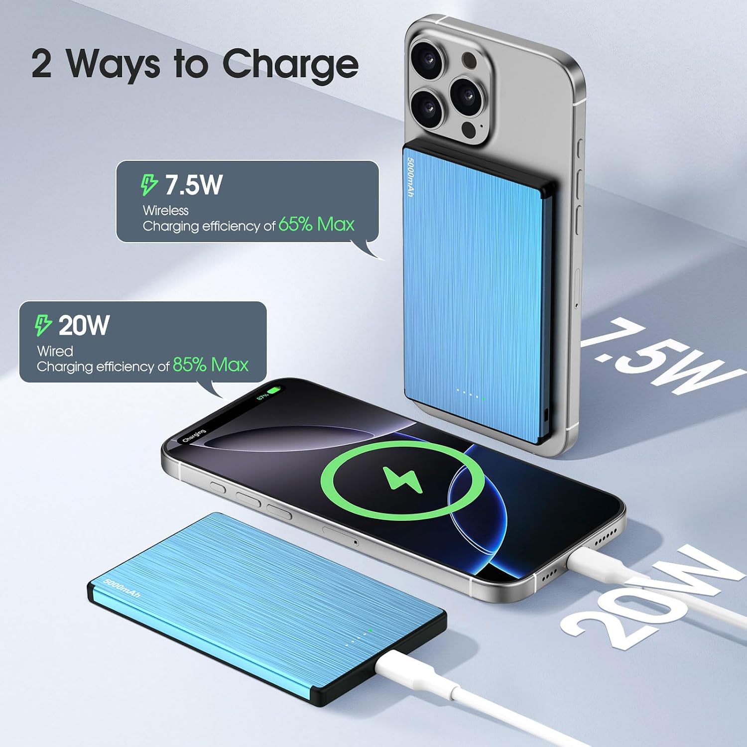 Detalle 2 de Power Bank Mag safes Ultra Sottile 0.79 mm per iPhone — ricarica magnetica 5000 mAh, 20W/15W e design ultra compatto