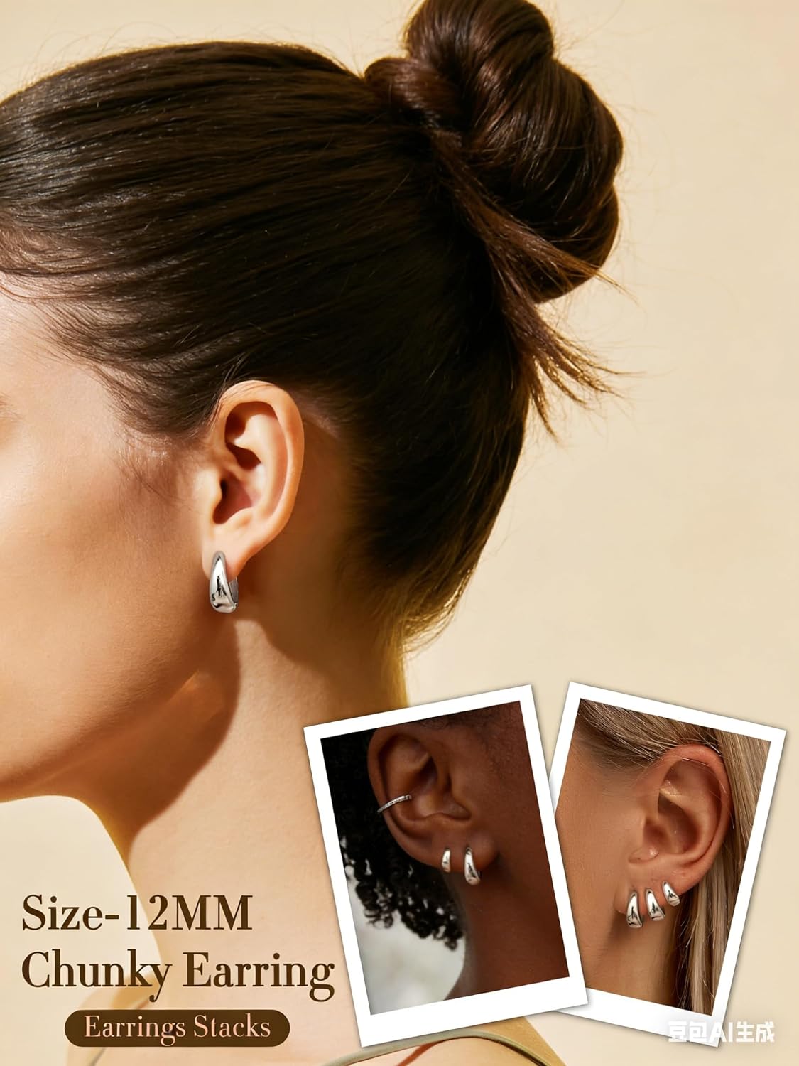Thumbnail 3 de TINGN 14 Paar Ohrstecker & Creolen Set mit flachem Verschluss (316L, hypoallergen)