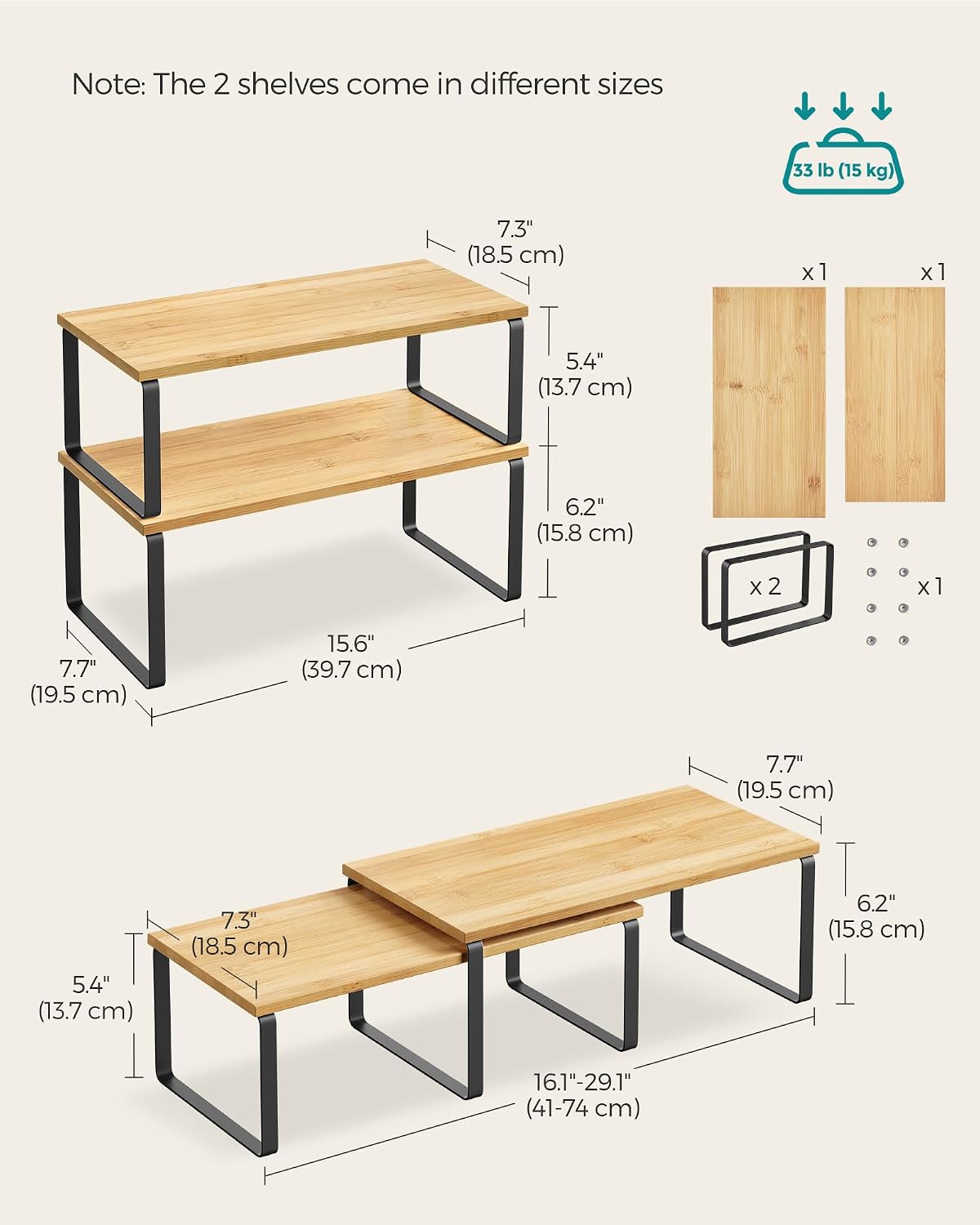 Thumbnail 6 de SONGMICS KCS200B01 Spice Rack set of 2 cupboard shelf organisers (expandable, stackable)
