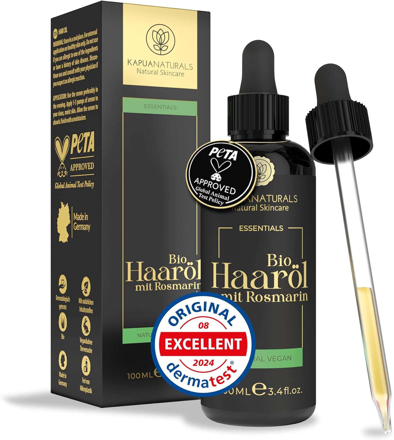 Detalle de Olio di rosmarino per capelli 100 ml + acido ialuronico | con biotina, vegan e biologico
