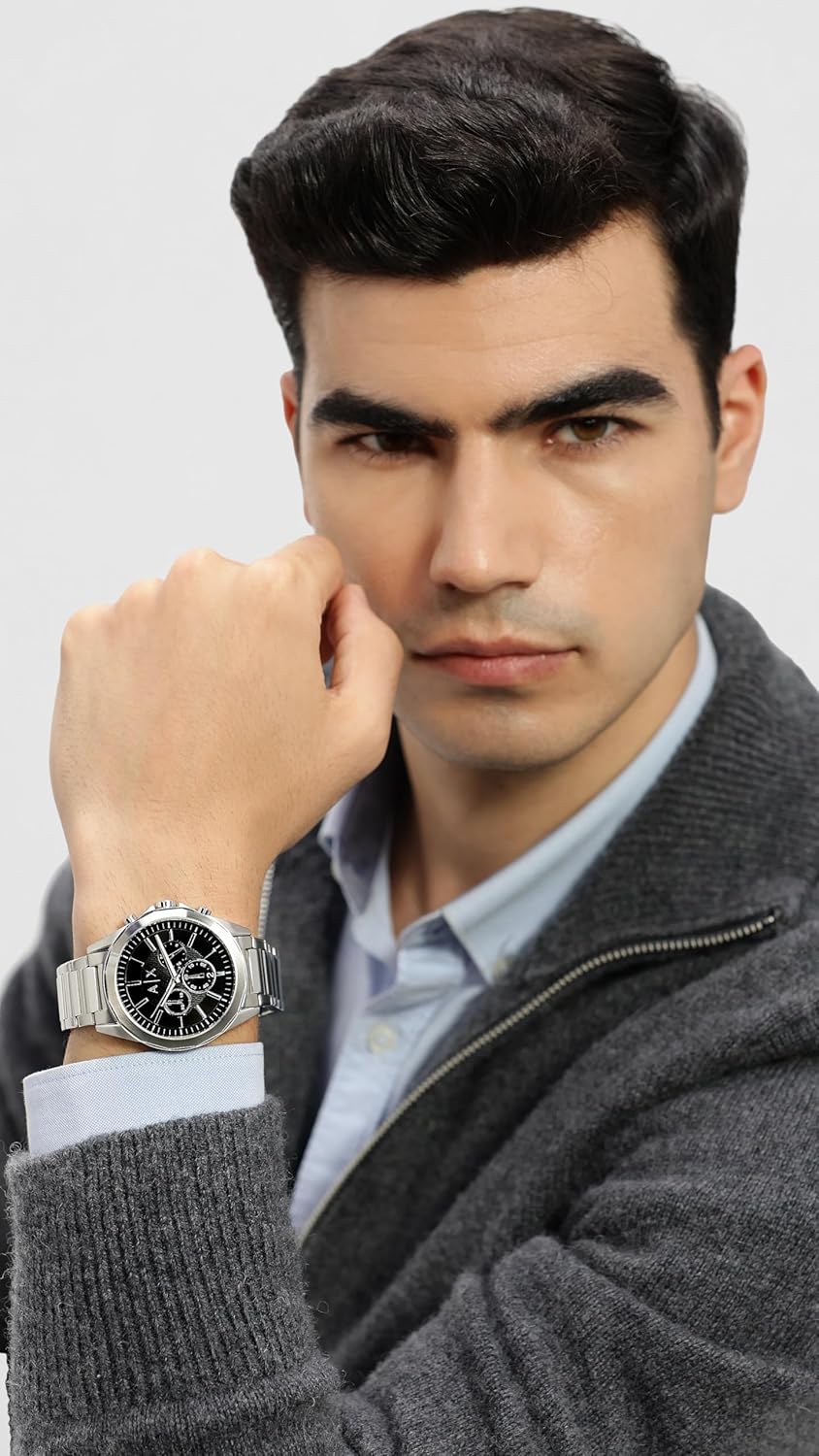 Thumbnail 1 de Armani Exchange Silver Tone Uhr für Herren – 44 mm Gehäuse, Quarz-Chronograph