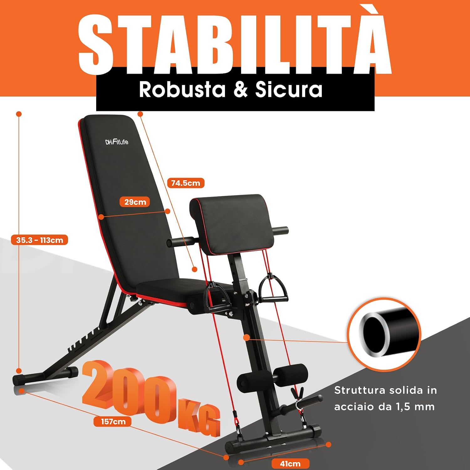 Thumbnail 6 de DH FitLife Panca Pesi pieghevole regolabile: panca inclinabile e piana per allenamento multifunzionale