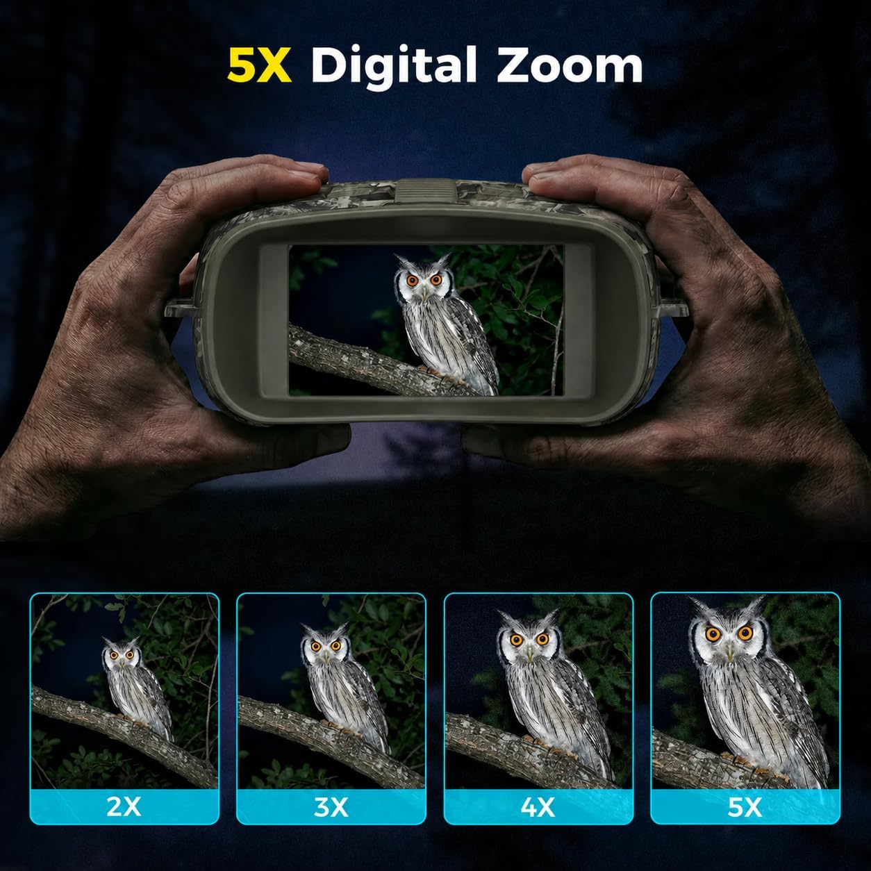 Detalle de Vtiisamao Night Vision Binoculars, 4K Video, 3-Inch Display, 5X Digital Zoom