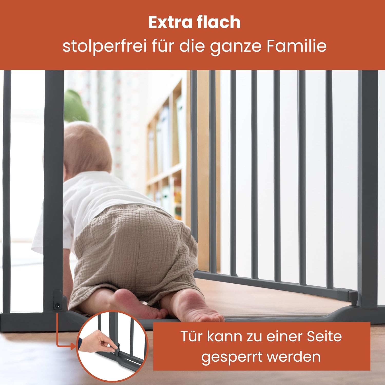 Thumbnail 3 de hauck Türschutzgitter, selbstschließend, flacher Einstieg, Dark Grey – 75–80 cm ohne Bohren