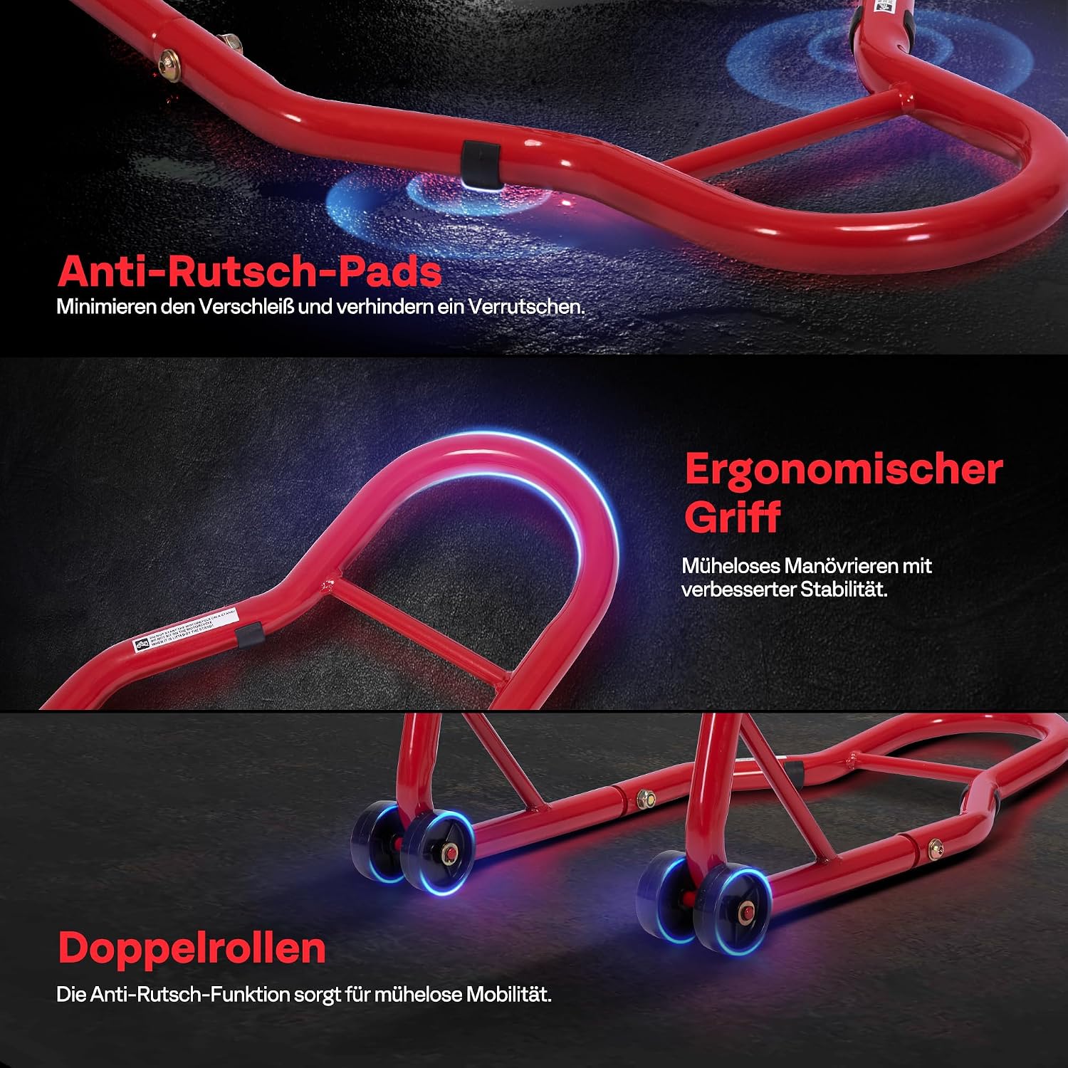 Detalle de SPECSTAR Motorradständer hinten Set (200 kg) mit verstellbaren Stützen für Suzuki, Yamaha, Honda & Kawasaki – rot