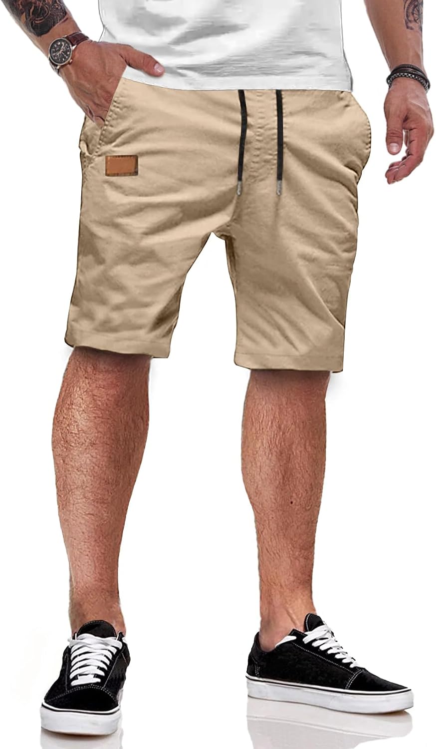 Detalle de JMIERR Kurze Hosen Herren – Sommer-Shorts aus Baumwolle mit elastischer Taille und Taschen