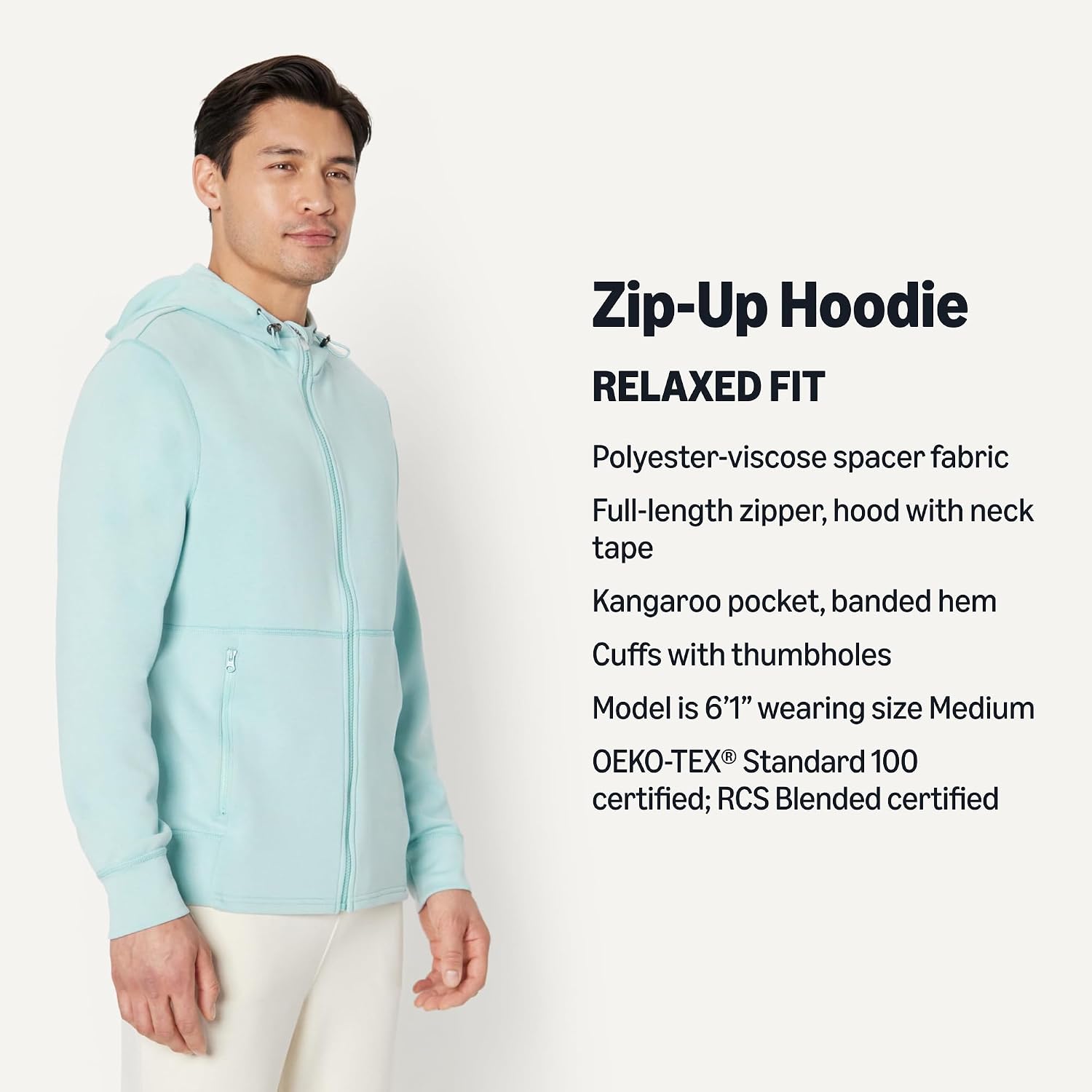 Detalle de Amazon Essentials Active Men’s Full-Zip Relaxed-Fit Active Hoodie