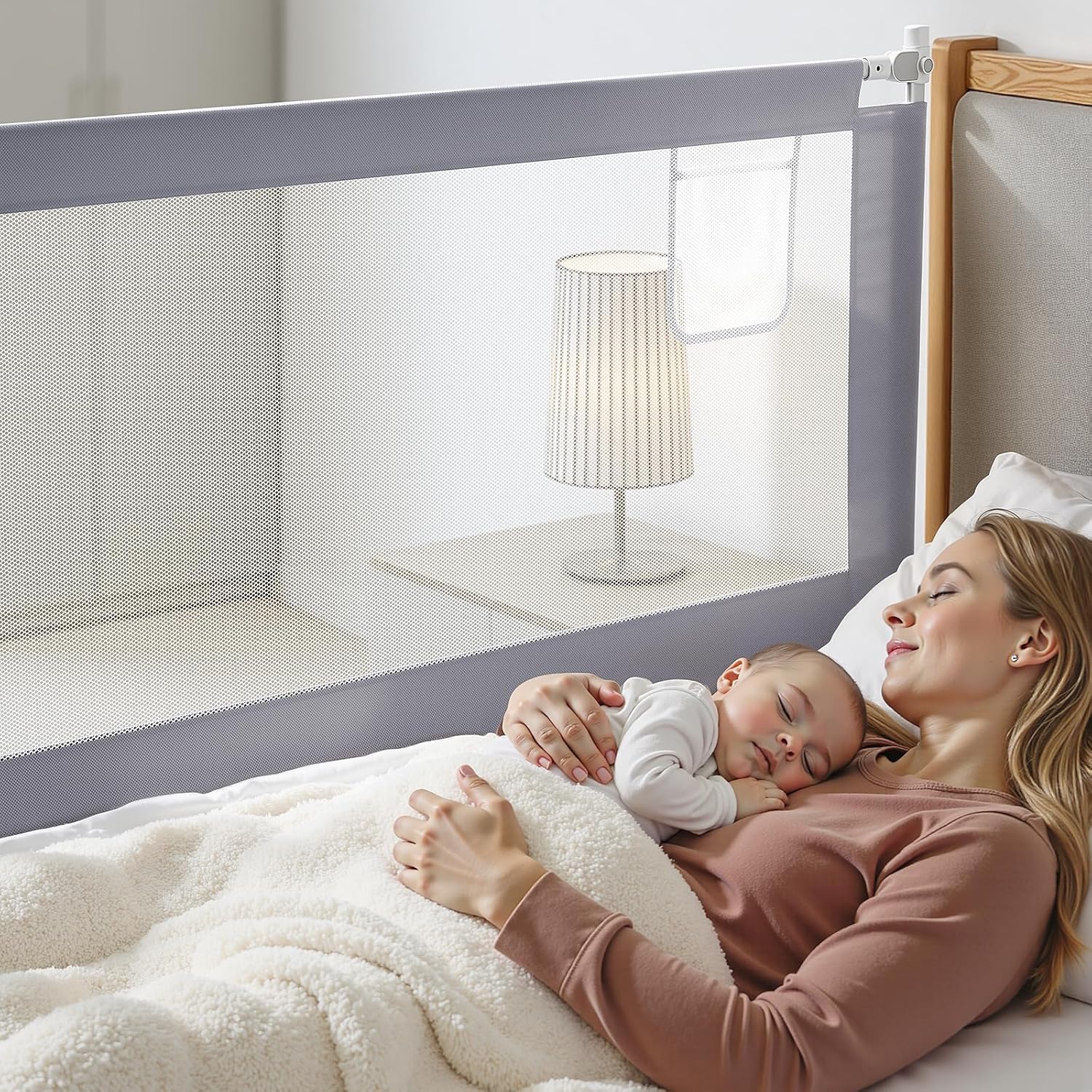 Thumbnail 5 de Lertantri Bettschutzgitter Hellgrau 180 cm – höhenverstellbar mit Befestigungsgurten, werkzeuglose Montage (1 Stück)