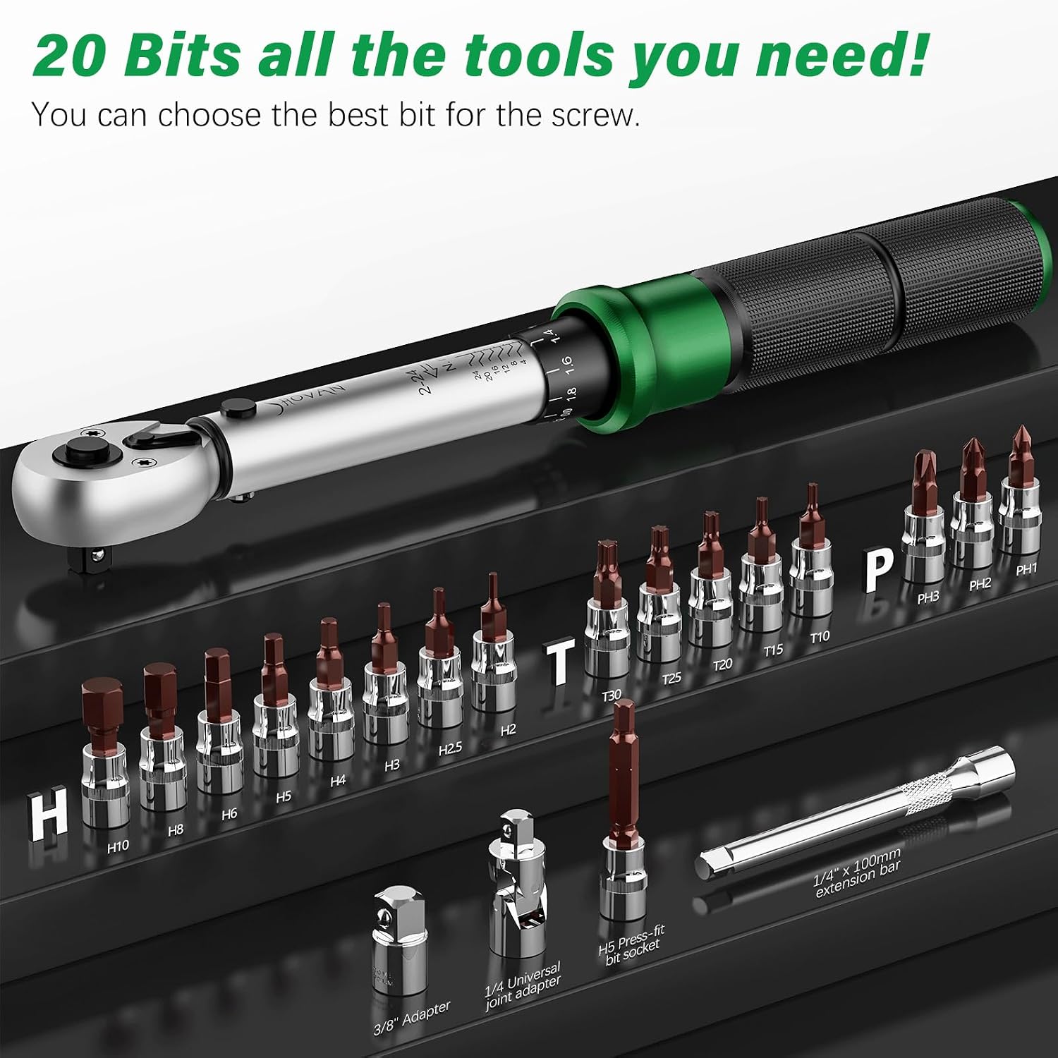 Thumbnail 2 de 21-Piece Bike Torque Wrench Set (2-24 Nm, 1/4" Drive) for Mountain and Road Bikes