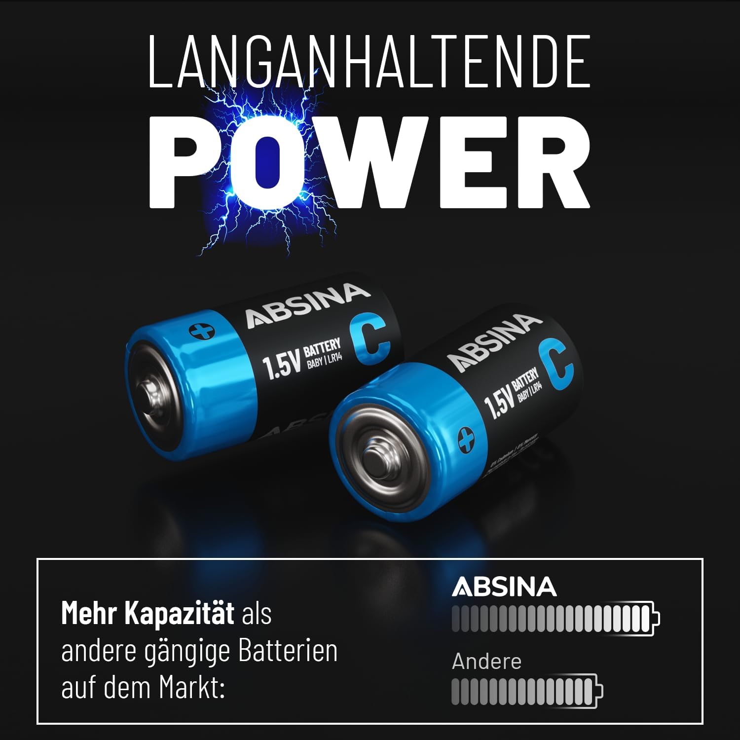 Thumbnail 4 de ABSINA 12x Baby C Batterien LR14 1,5V Alkaline (C) – langlebige R14-Batterien für Taschenlampe & Co.