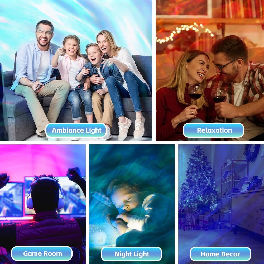 Thumbnail 6 de vsshe Sternenhimmel Projektor mit 16 Farben, dimmbar & Fernbedienung – Nordlichter, Meereswellen und Sterne