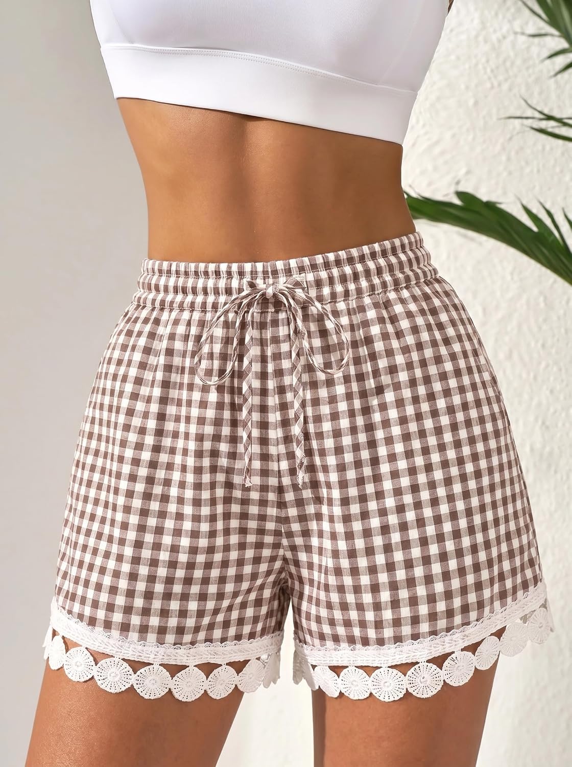 Detalle de Dokotoo Women's Shorts: Casual Summer Loose Elastic Waist Drawstring Lace Boho Beach Cover Up