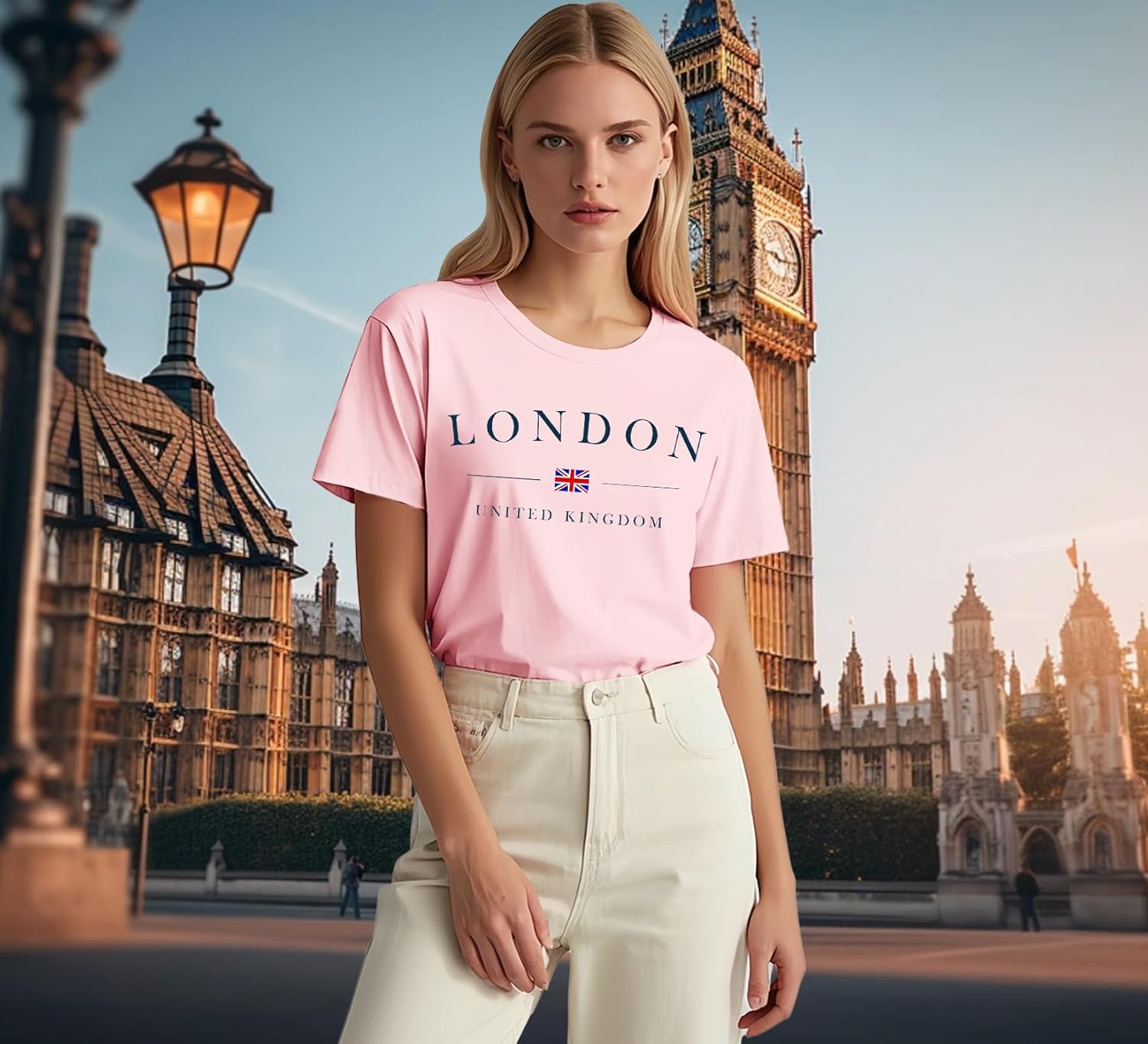 Detalle 2 de Qskall Women’s Union Jack “London” T-Shirt with Loose Fit