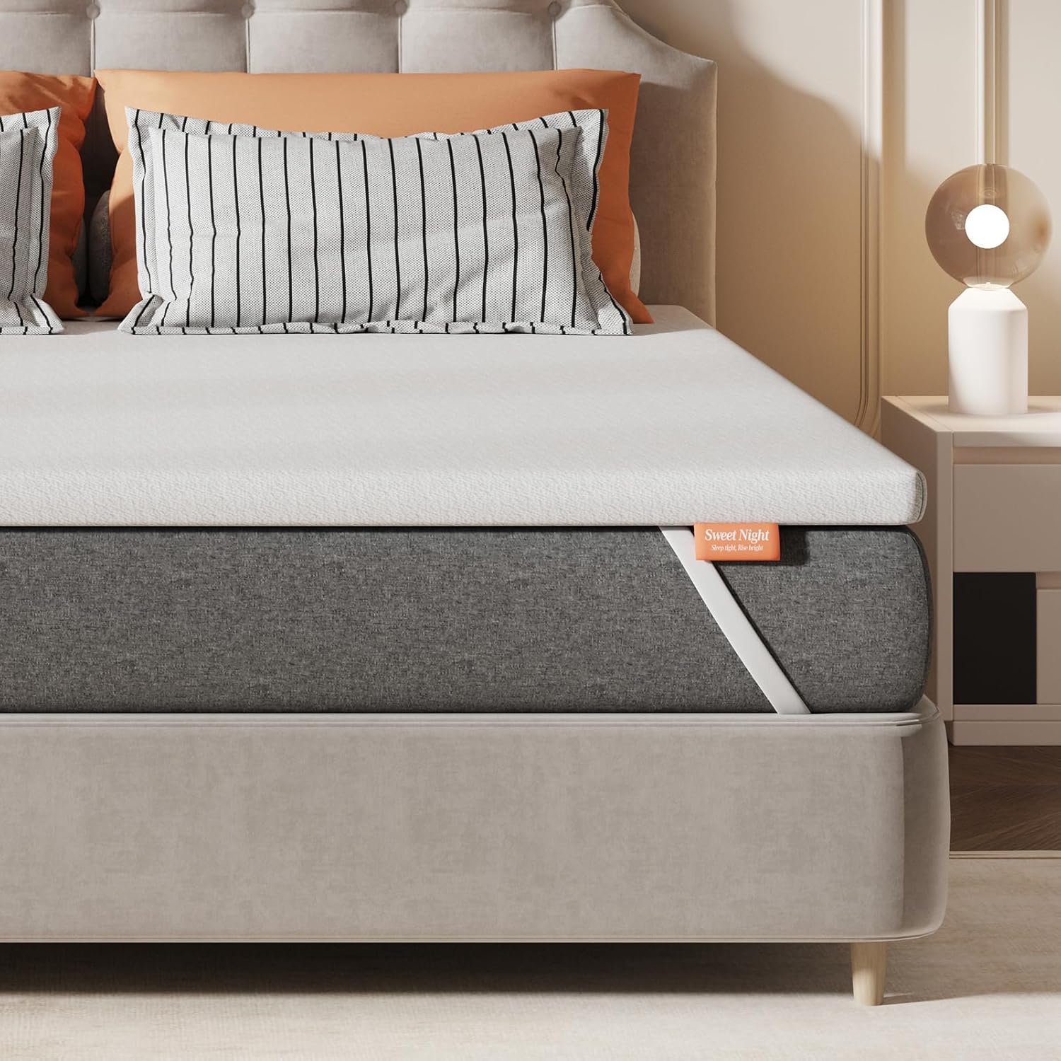 Detalle de Sweetnight Topper Materasso con Memory Foam in Gel 160x190 cm, 10 cm di spessore, Fondo Antiscivolo, Coprimaterasso sfoderabile lavabile