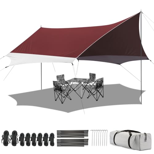 Forceatt Camping Tarp mit 2 Stangen – wasserdicht, UV-Schutz, 4,6 × 5,2 m