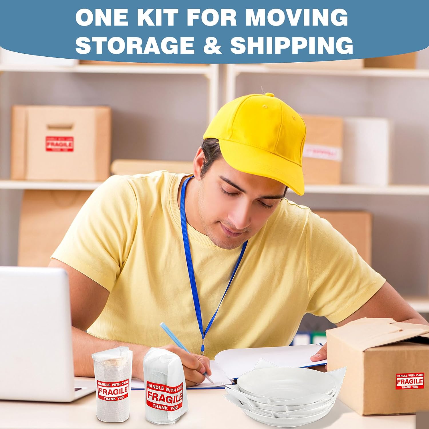 Thumbnail 6 de UEIVEDOS 540-Piece Dish Packing Supplies with Foam Pouches, Sheets and Stickers