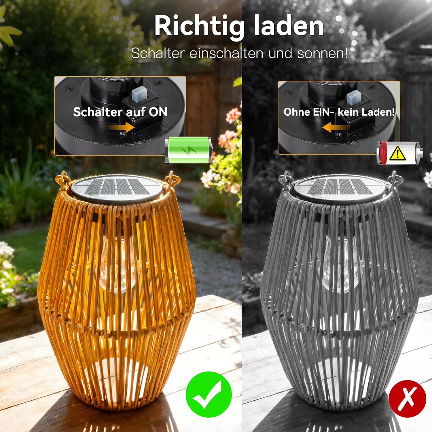 Detalle de Ollny Lanternes Solaire Exterieur – 2 Pièces en Rotin Bohême, Blanc Chaud