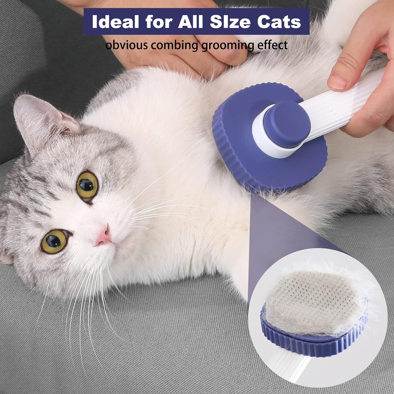 Detalle 2 de ACE2ACE Katzenbürste – selbstreinigende Fellpflege für Lang- und Kurzhaar, Indigo