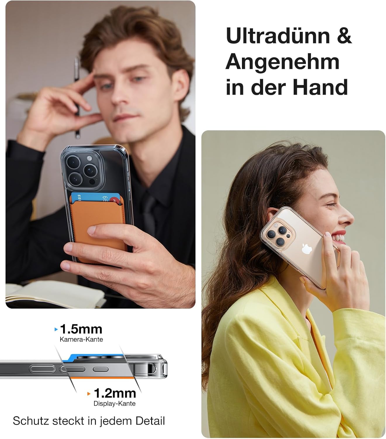 Detalle de TORRAS Ultra Dünn Hülle für iPhone 15 Pro – Transparent, Rundumschutz mit samtigem Griff