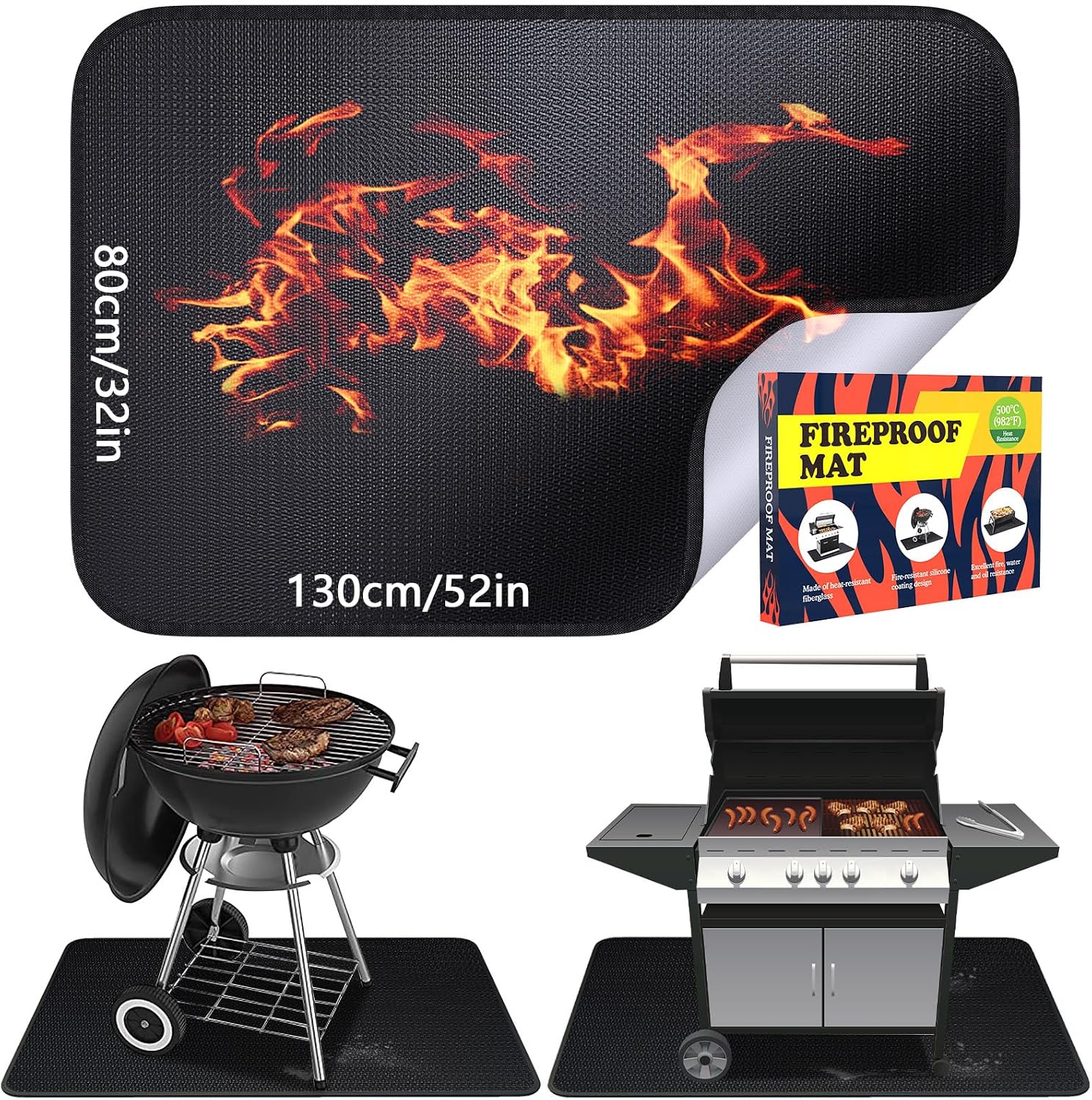 Detalle de Tappetino per grigliate 130 x 80 cm impermeabile al calore e all’olio, protezione per barbecue e terrazze