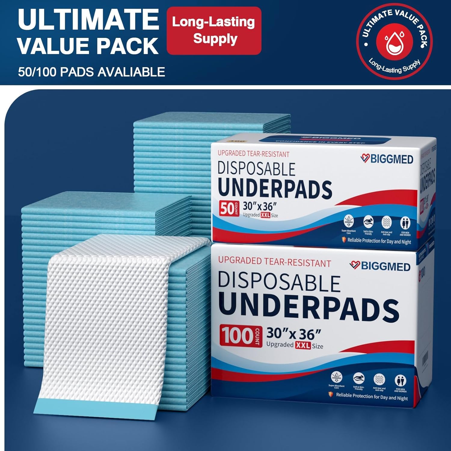 Thumbnail 6 de BIGGMED 30x36 Tear-Resistant Bed Pads