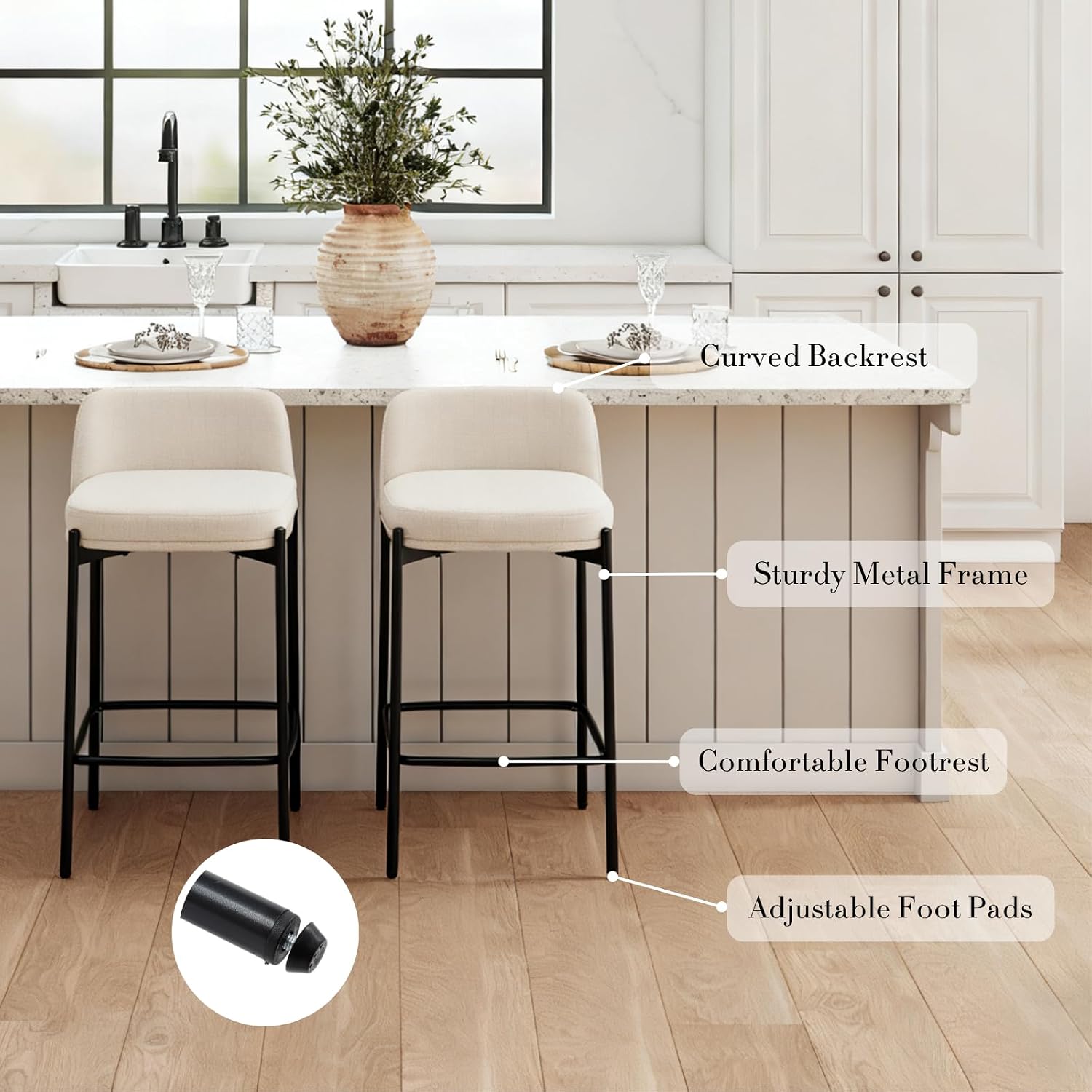Detalle de QUINJAY Counter Height Bar Stools, 26-Inch