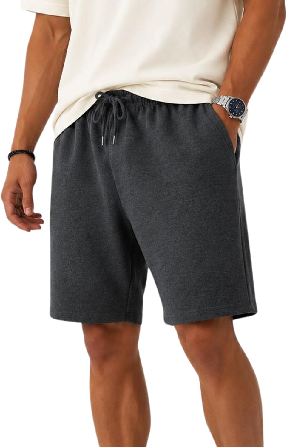 Detalle de ROSS CAMP Sporthose Herren Kurz – kurze Baumwoll-Trainingshose, Schwarz, Regular Fit