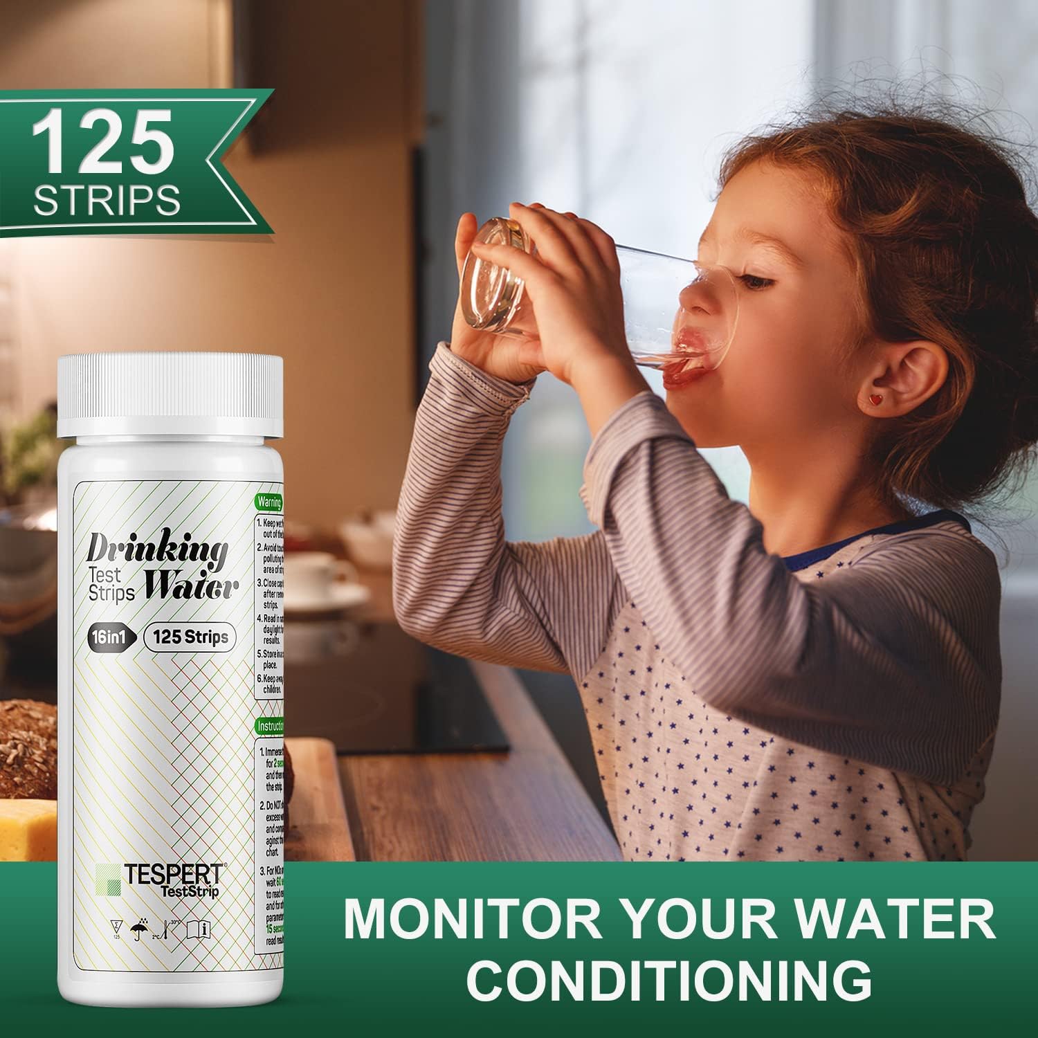 Thumbnail 1 de TESPERT Wassertester Trinkwasser 125× 16-in-1 Wasserteststreifen für Wasserqualität (Härte, Blei, Eisen, Kupfer)