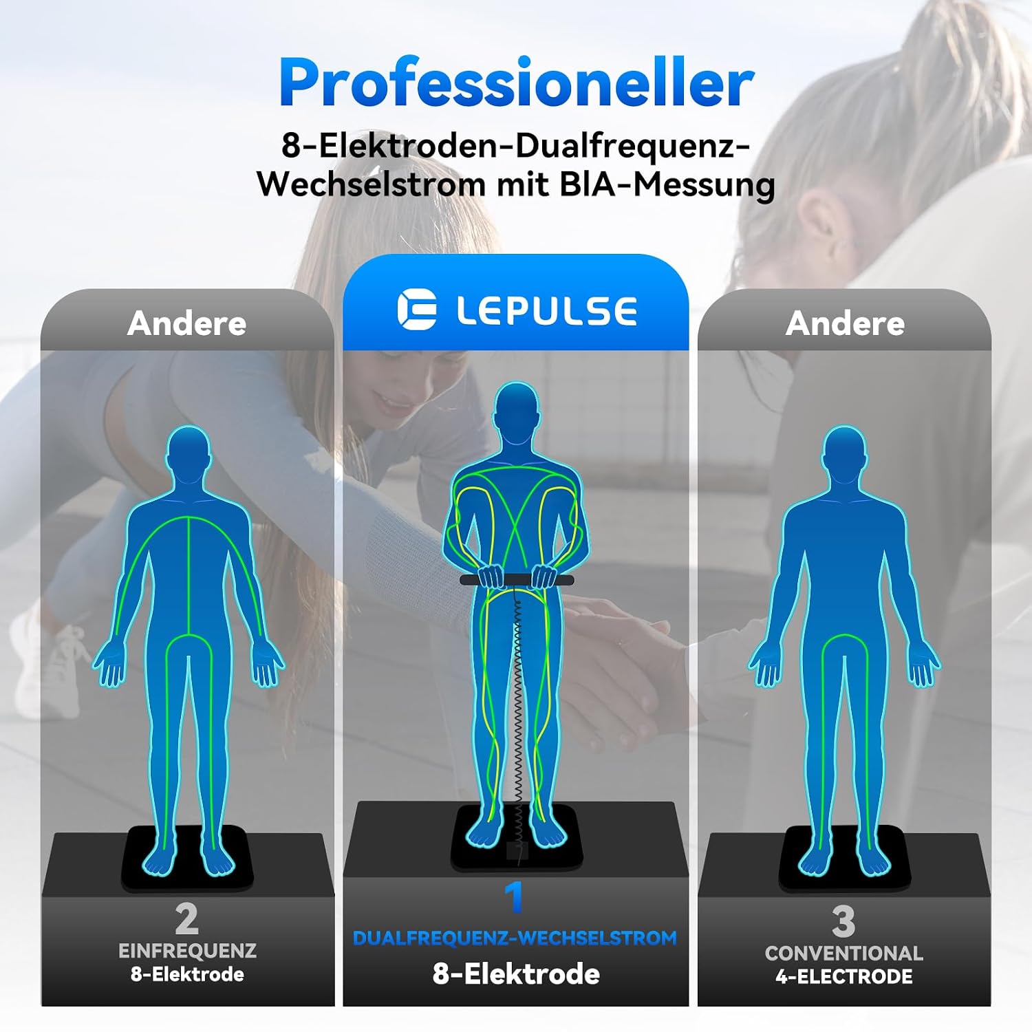 Thumbnail 2 de Lepulse P1 Körperanalysewaage mit Handsensoren (Körperfett, Muskelmasse, App) – Schwarz
