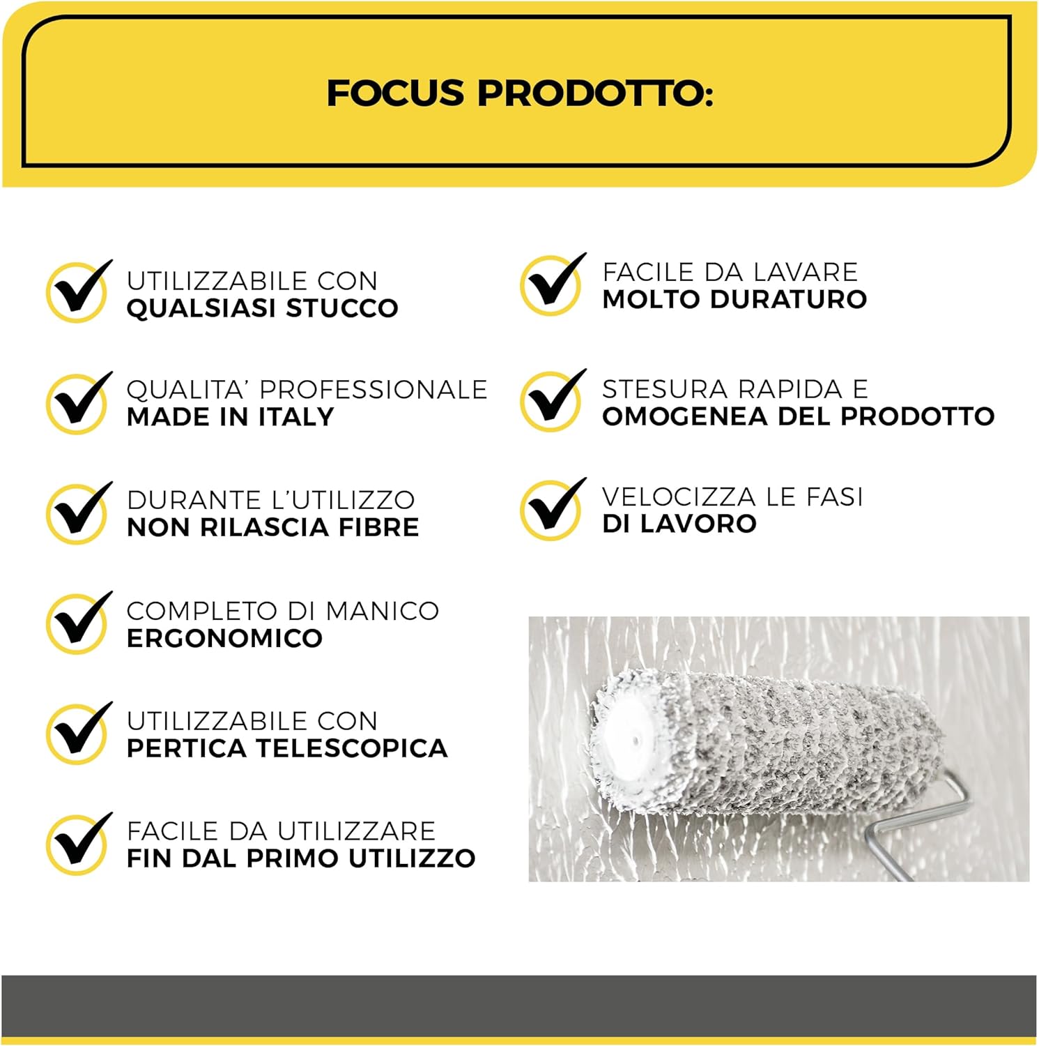 Thumbnail 4 de Boldrini Rouleau pour application mastic professionnel 23 cm avec poignée – fabriqué en Italie
