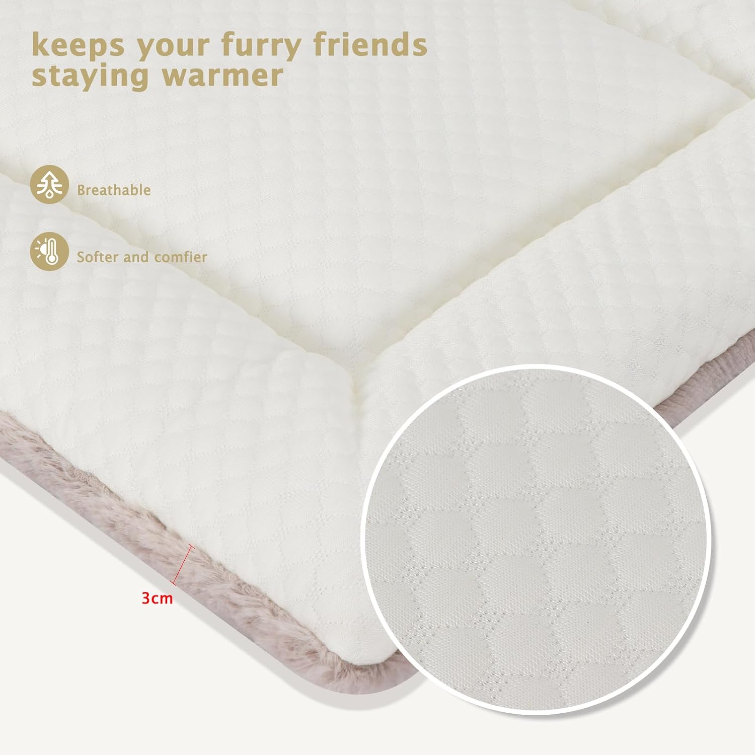 Detalle de BVAGSS Dog Bed Mat: Reversible Crate Pad for Small to XL Dogs (106x71cm, Beige)