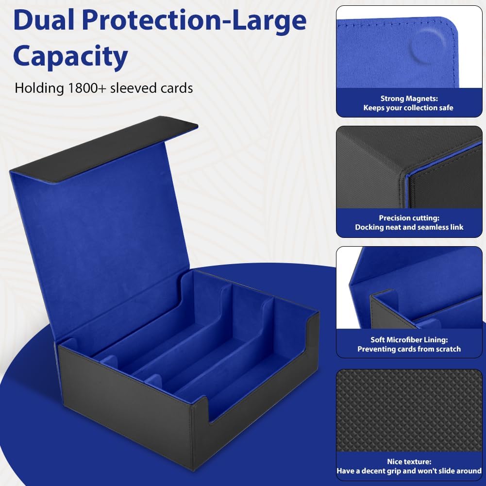 Detalle de Aolso Deck Box – Rangement Carte 1800+ en cuir synthétique avec séparateurs (Noir/bleu)