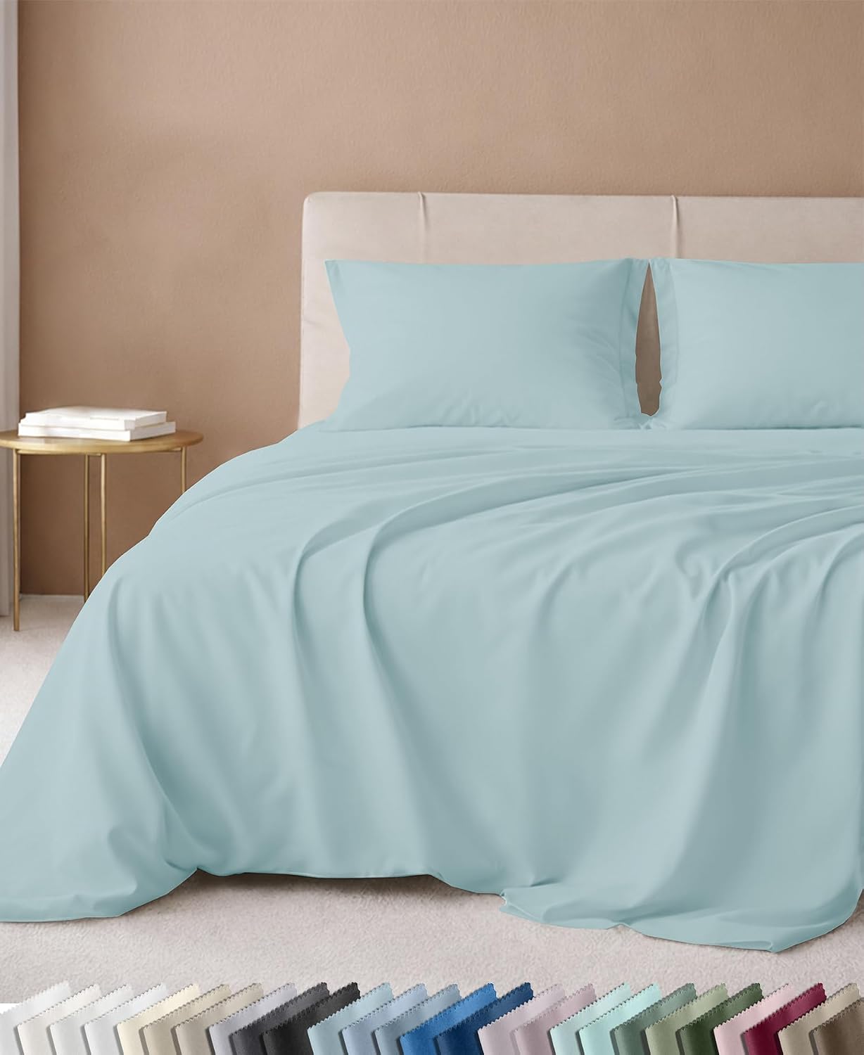 Detalle de California Design Den 840307127181 King Sheet Set, 600-Thread-Count Cotton Sateen, Seafoam