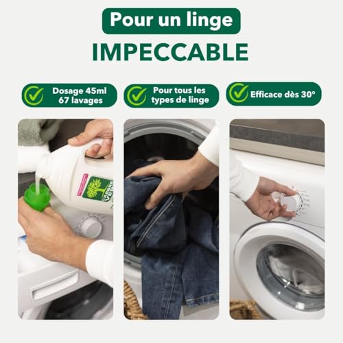 Detalle 2 de L'Arbre Vert Lessive Ecolabel Savon Végétal – Hypoallergénique, 67 lavages, 3,015 L