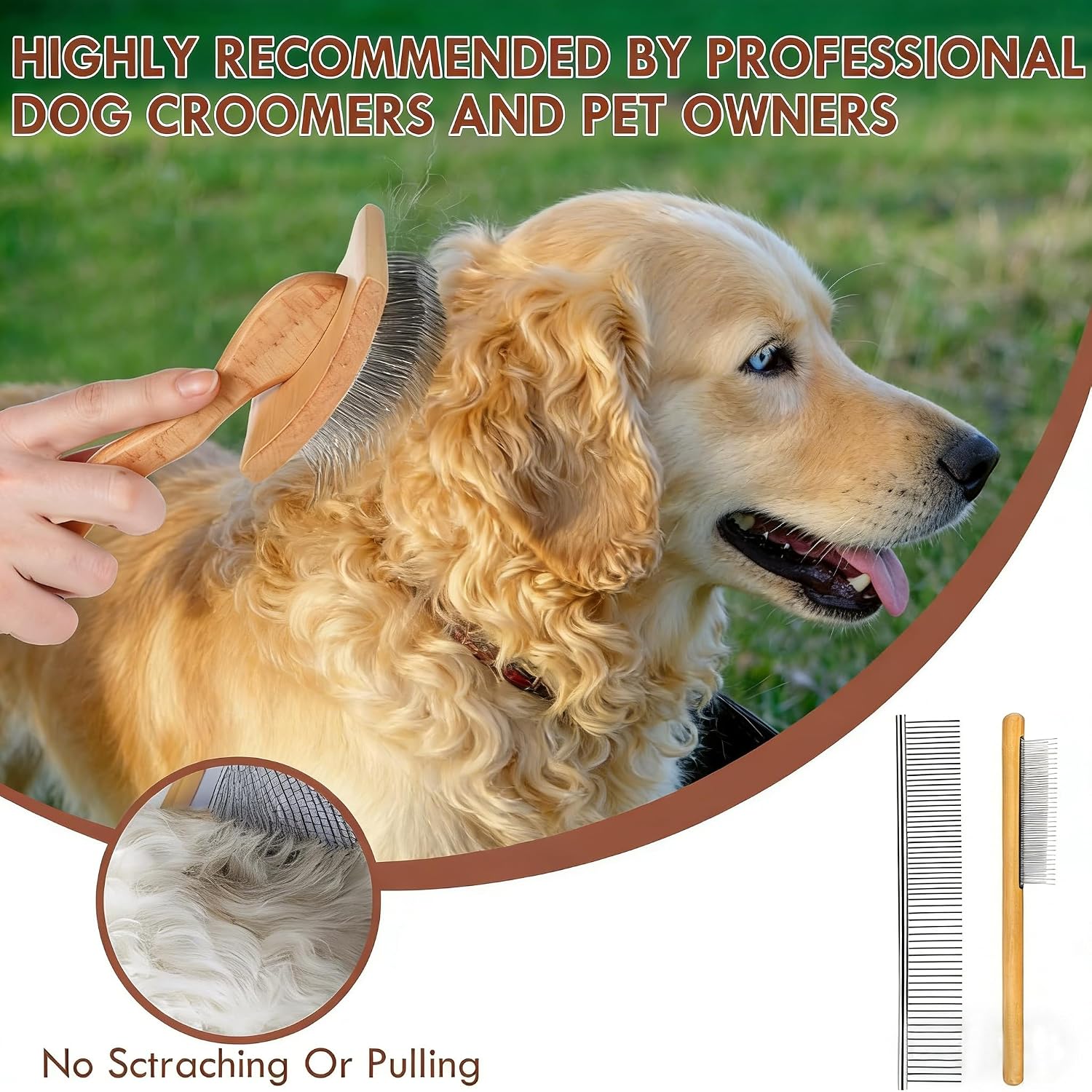 Detalle de COZYGIFT Dog Slicker Brush for Dogs – Long-Hair Doodle Brush with 2‑in‑1 Detangling Comb