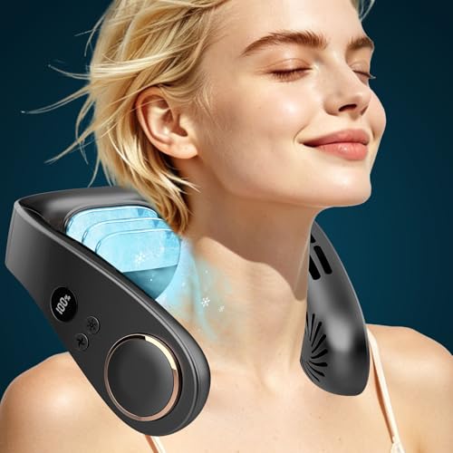 Detalle de Kouric Ventilador de Cuello con Aire Acondicionado Silencioso – 5 Velocidades, Pantalla LED y Batería de 5500 mAh