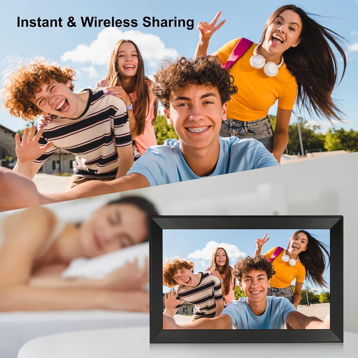Detalle de AiMOR Digitaler Bilderrahmen 15,6 Zoll: WLAN, 64 GB Speicher, automatische Drehrichtung