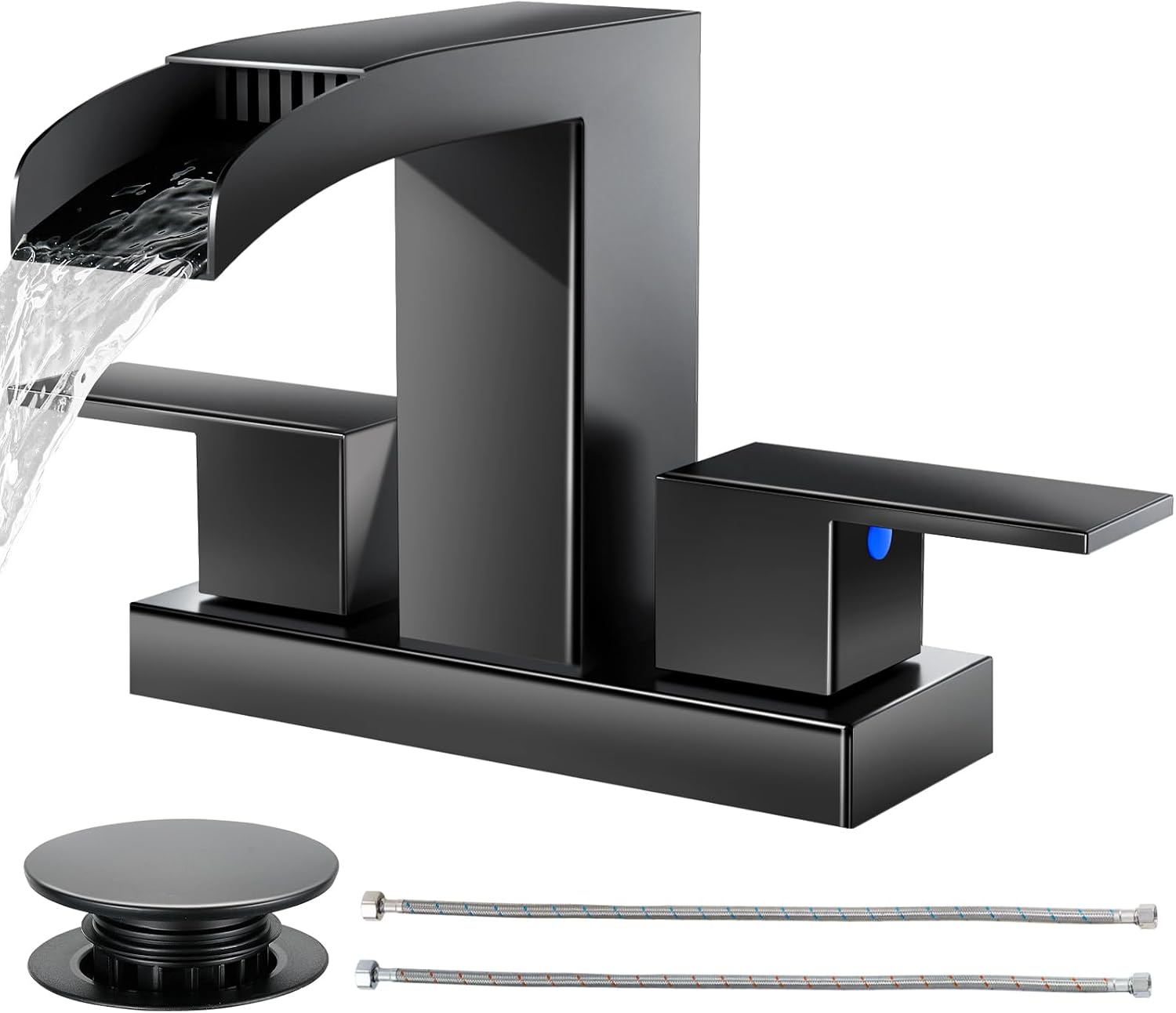 Detalle de Cobbe CB-11003B Waterfall Bathroom Faucet, Matte Black, 4-Inch Centerset