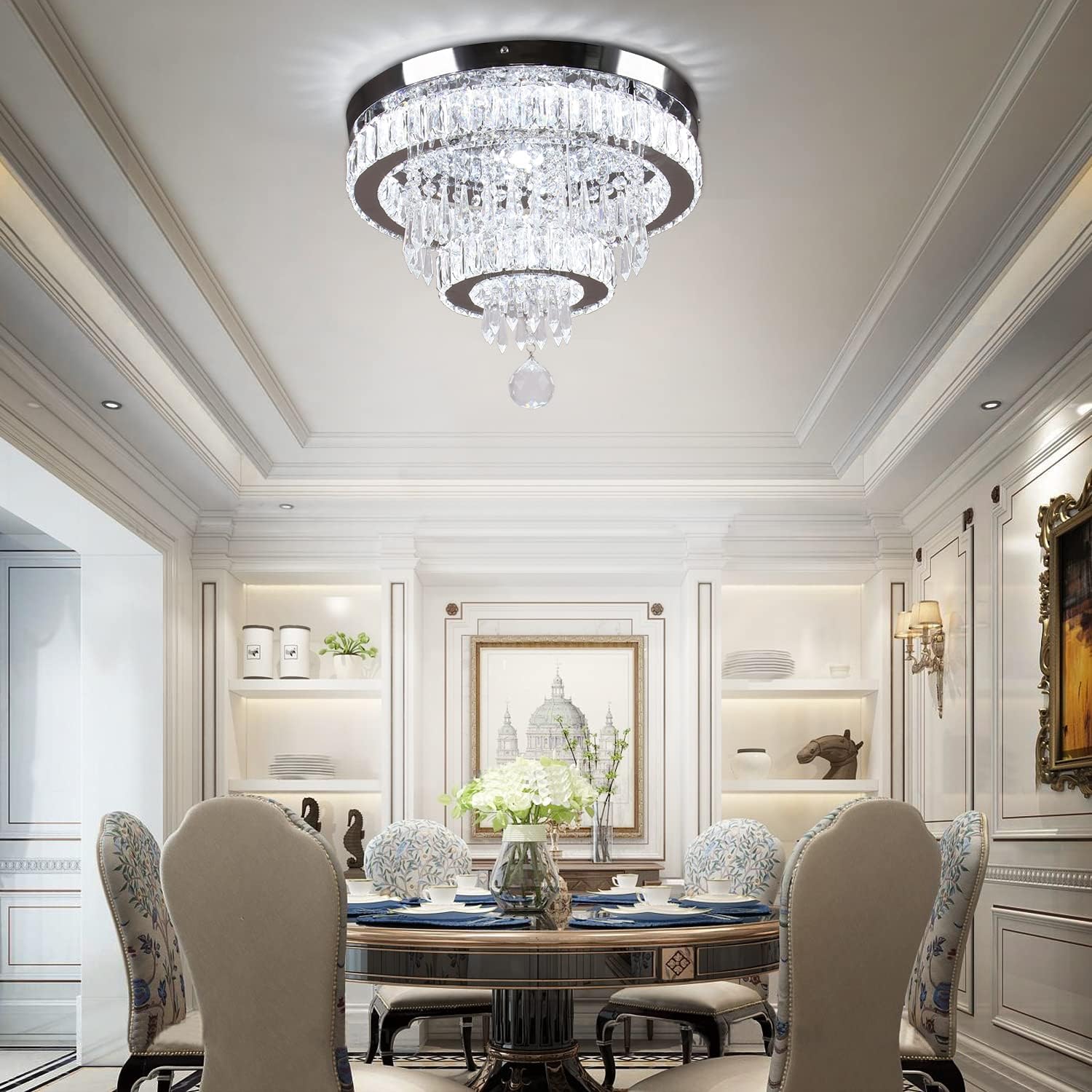 Detalle 1 de Finktonglan 2040 2-Ring Crystal LED Semi-Flush Ceiling Light, 6500K