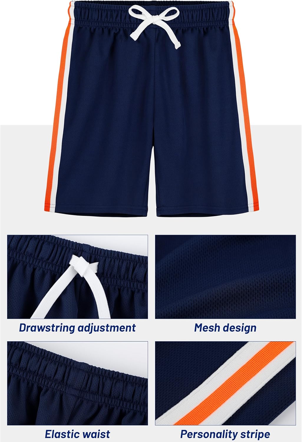 Thumbnail 3 de YERIOK 4 Pack Boys Mesh Athletic Shorts | Quick-Dry, Striped Side, 100% Polyester