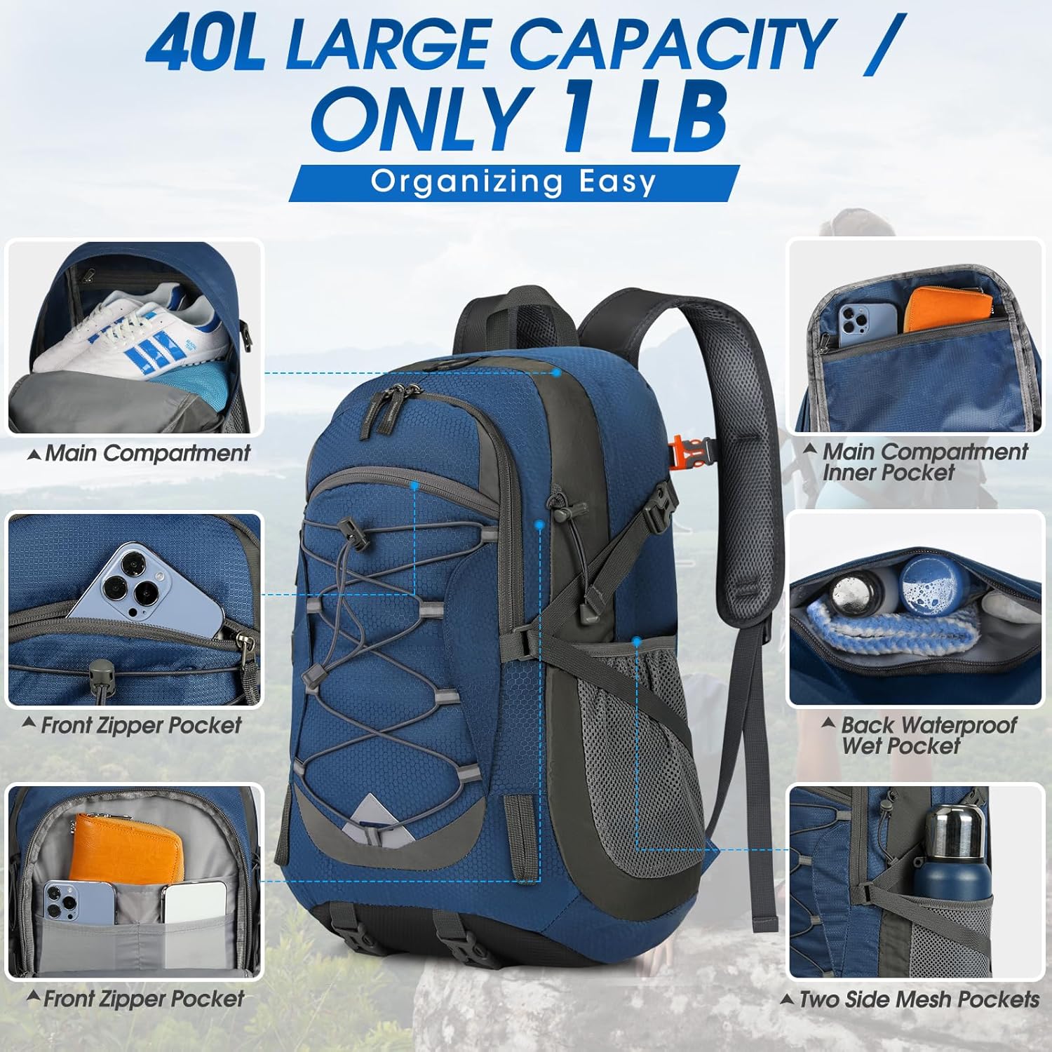 Thumbnail 1 de IGOLUMON Sac à Dos Randonnée 40L Ultraléger et Pliable – Imperméable pour Homme et Femme