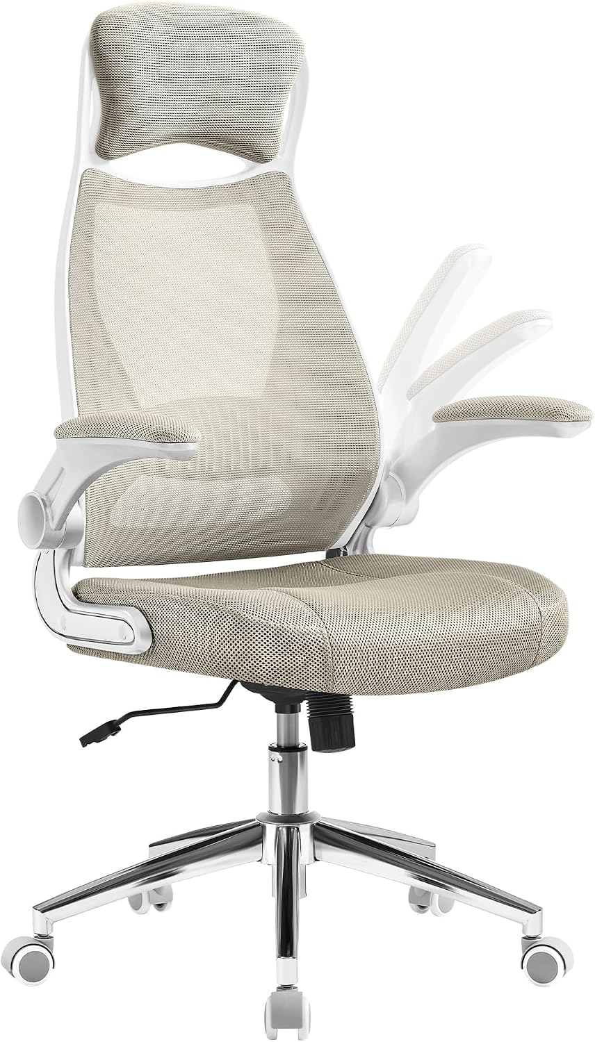 Detalle de SONGMICS Sedia da Ufficio OBN086K01 Beige Cappuccino con poltrona girevole, braccioli ribaltabili e poggiatesta