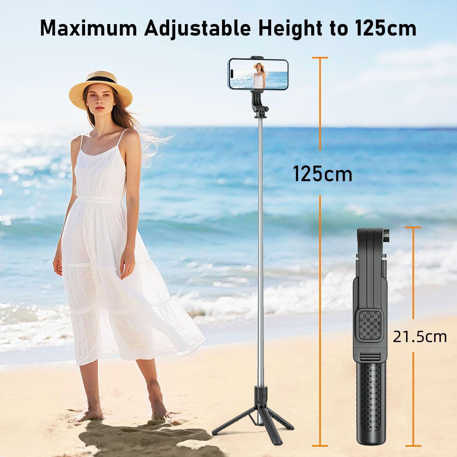 Thumbnail 2 de POWOMAO Selfie Stick Tripod with Fill Light 125cm